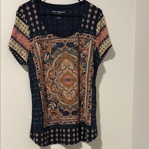 Lucky Brand Boho Printed Short Sleeve 60% Cotton Tunic Top Size 1X